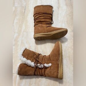 TAXI brown suede Sherpa lined boots with laces (EU 38)